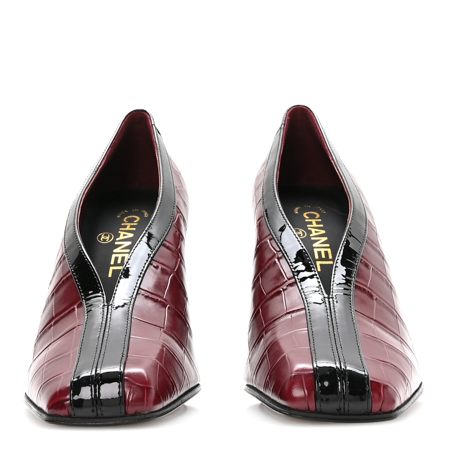 Crocodile Embossed Patent Calfskin Pumps 39 Burgundy Black