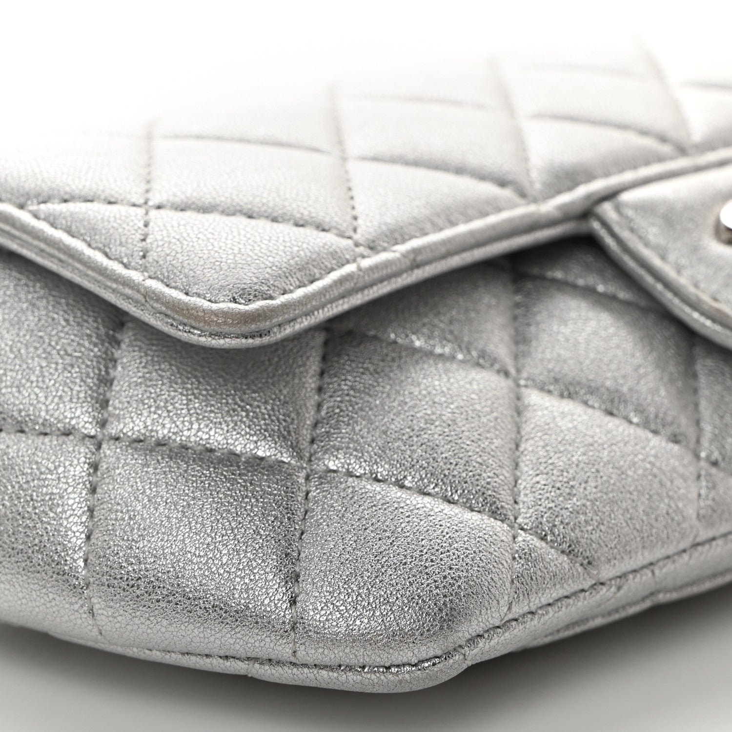 Chanel Metallic Lambskin Quilted Glasses Case With Chain Silver 9 of 11
