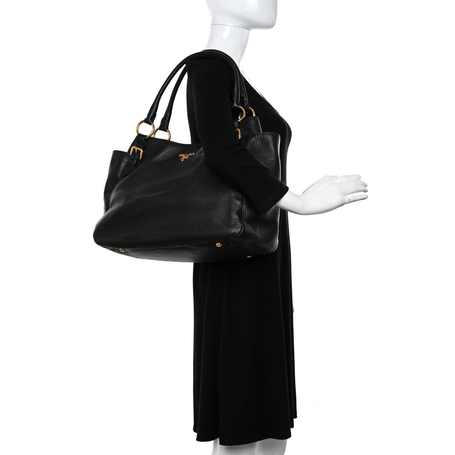 Prada Vitello Daino Tote Black 2 of 9
