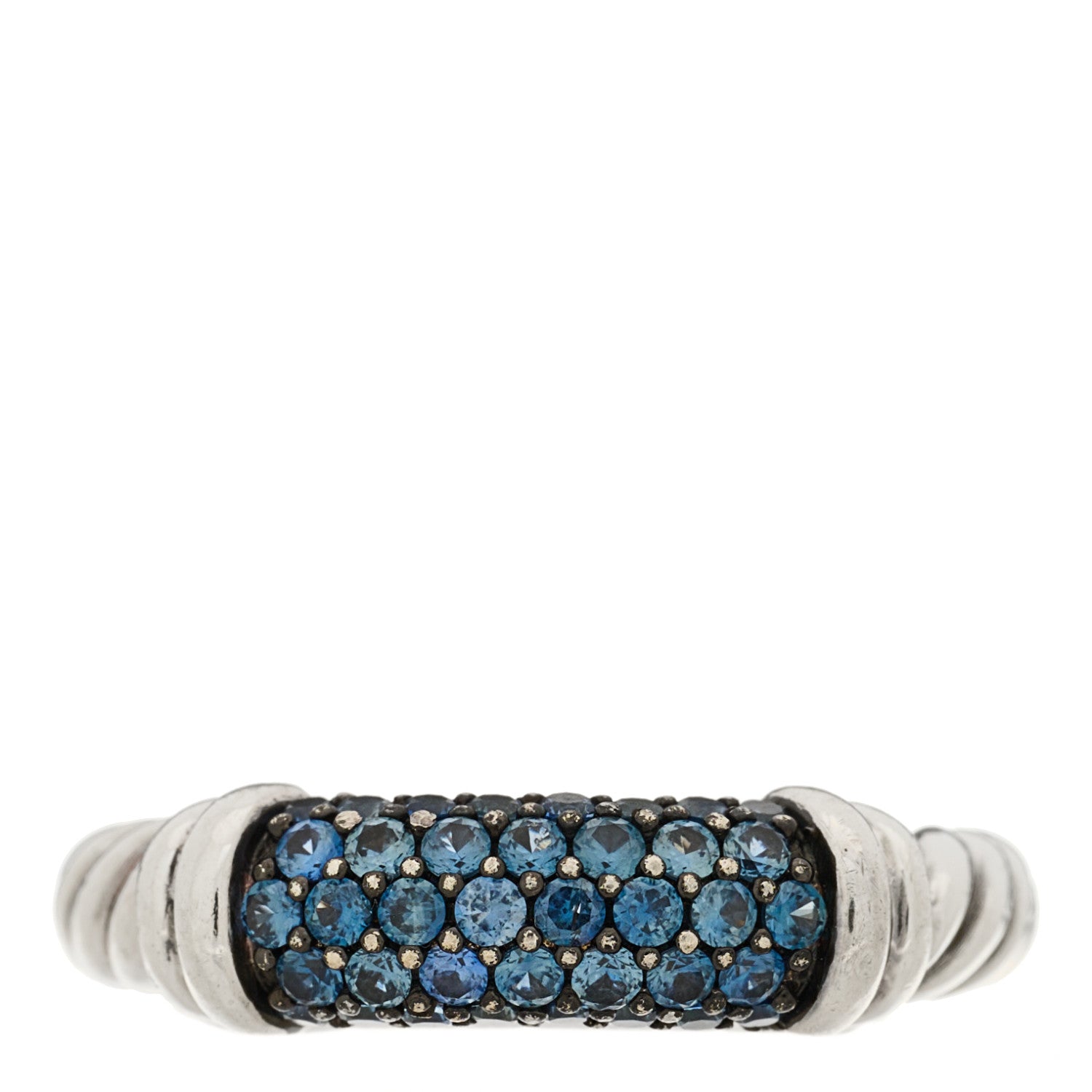 David Yurman Sterling Silver Black Sapphire Cable Candy Metro Ring 55 7.25 1 of 4