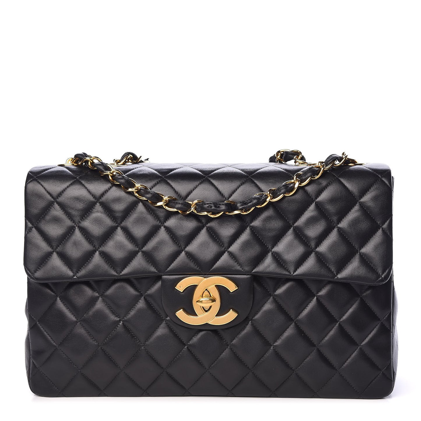 Lambskin Quilted XL Jumbo Single Flap Black