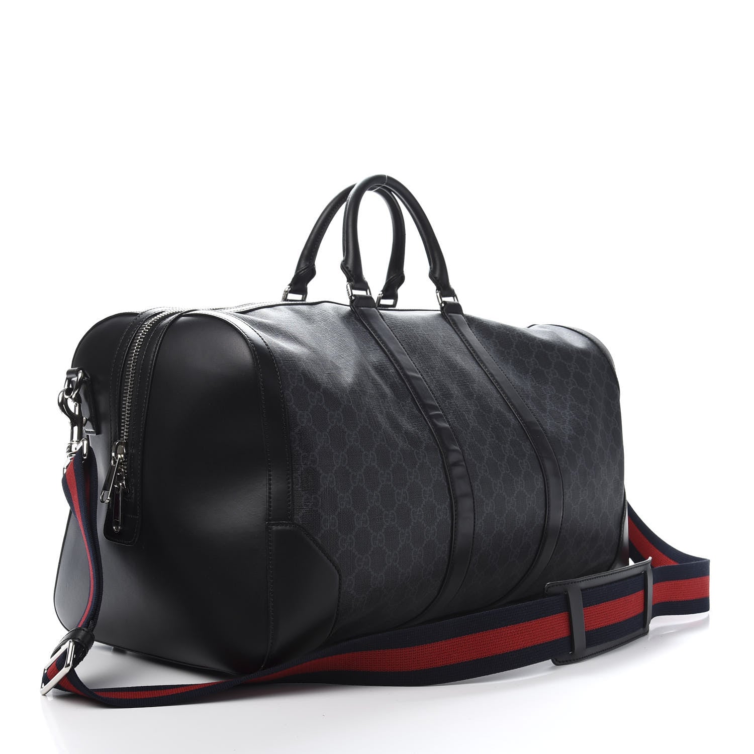 Gucci Soft GG Supreme Monogram Appia Calfskin Web Large Carry On Duffle Bag Black Grey 2 of 9