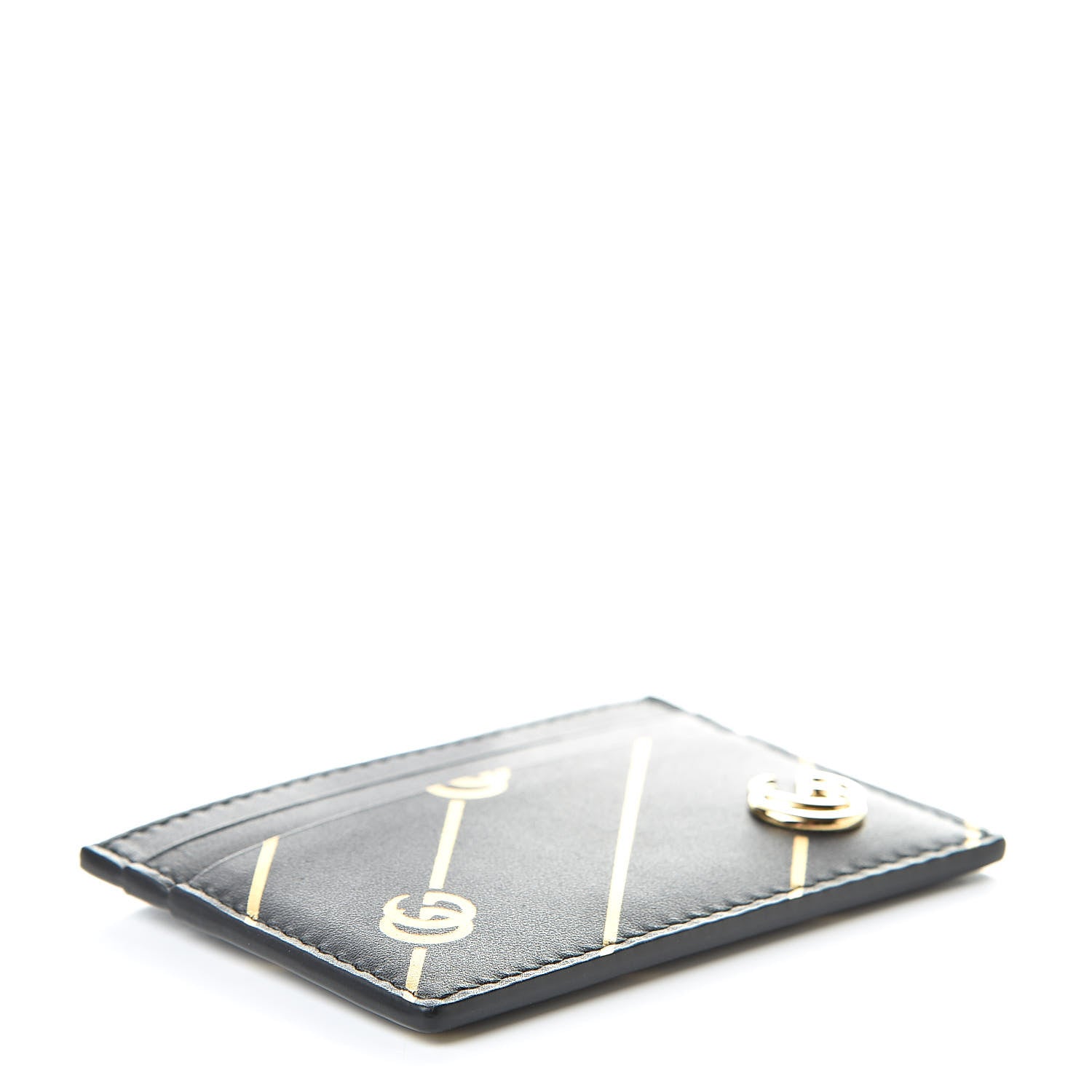 Gucci Calfskin Diagonal GG Card Holder Black Gold 4 of 7