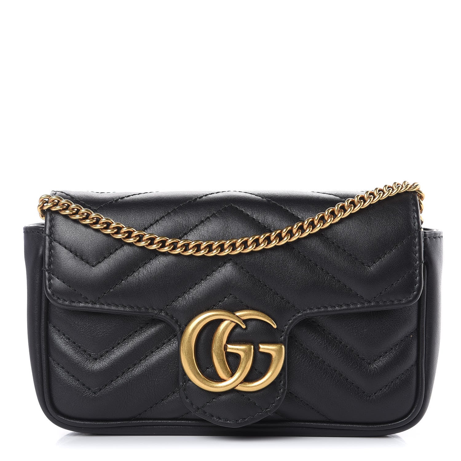 Gucci Calfskin Matelasse Super Mini GG Marmont Shoulder Bag Black 1 of 11