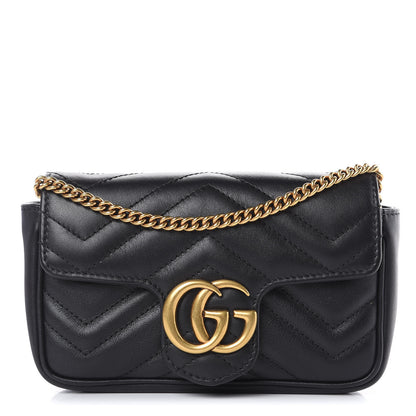 Gucci Calfskin Matelasse Super Mini GG Marmont Shoulder Bag Black 1 of 11