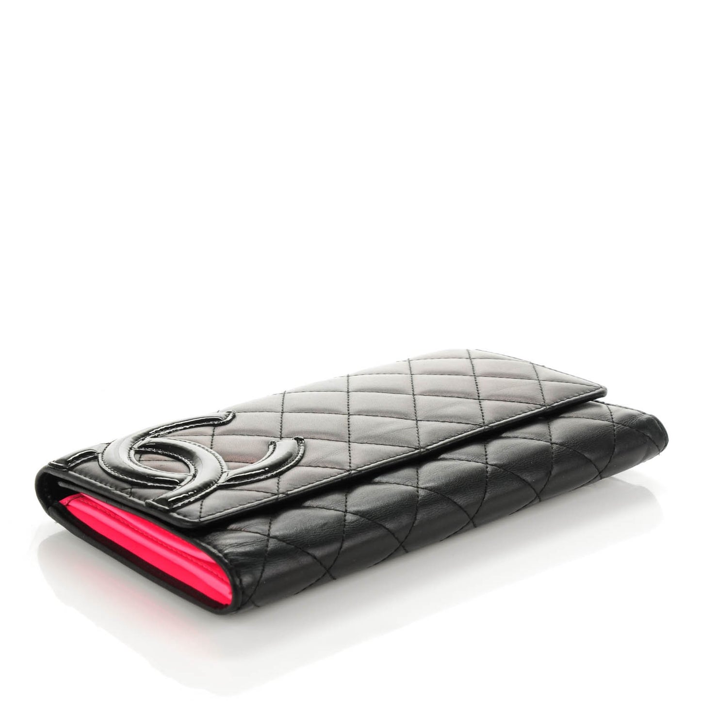 Calfskin Quilted Cambon Flap Wallet Black