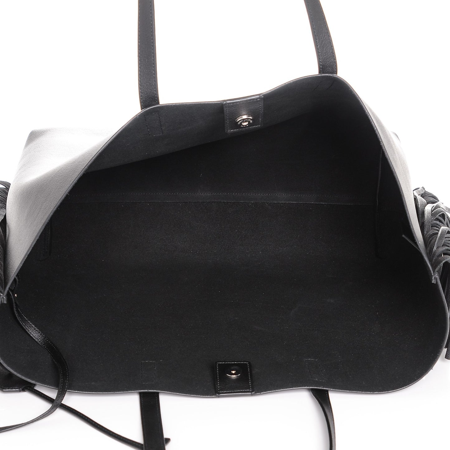 Calfskin Large Fringe Shopping Tote Black
