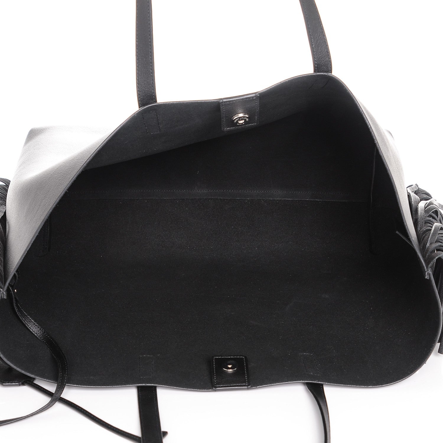 Saint Laurent Calfskin Large Fringe Shopping Tote Black 6 of 7