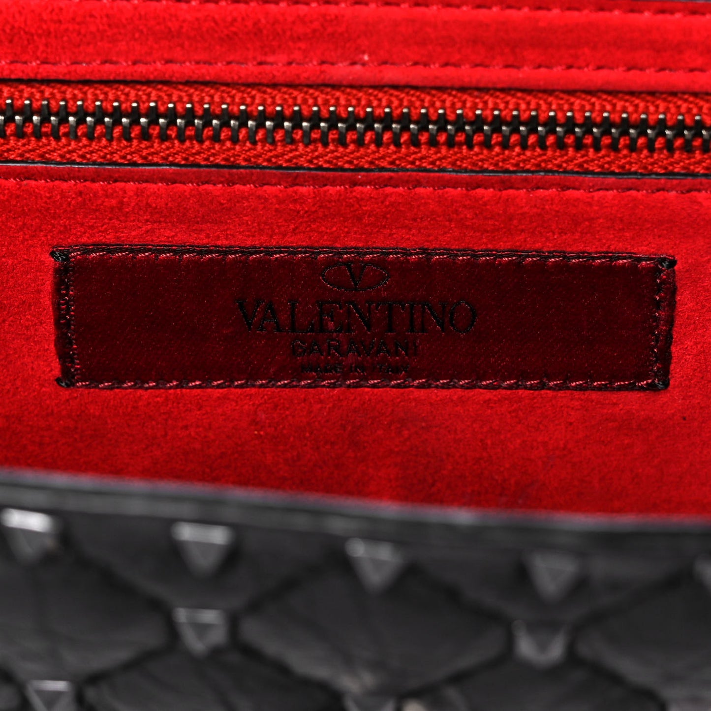 Craquele Nappa Rockstud Spike Wallet on Chain Black