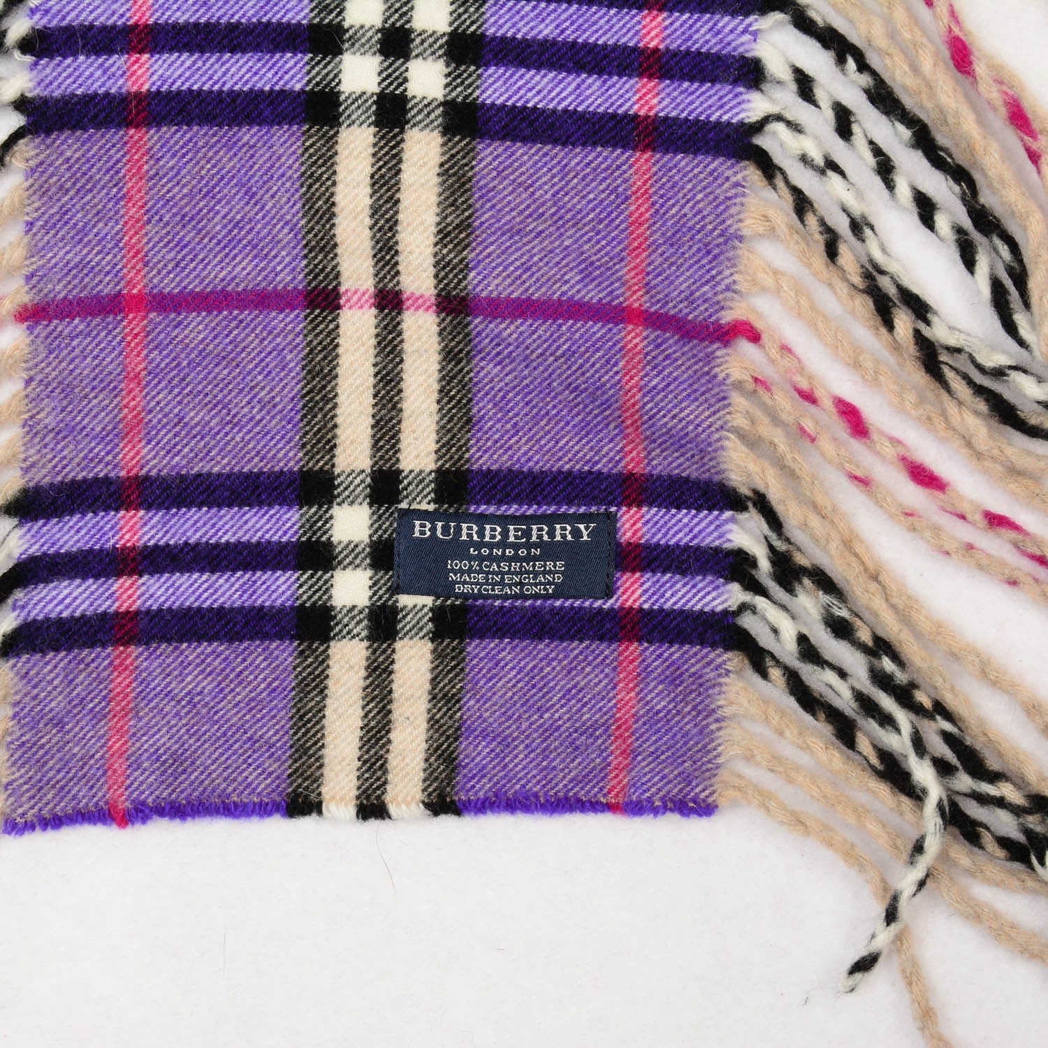 Burberry Cashmere Check Happy Fringe Scarf Purple 4 of 4