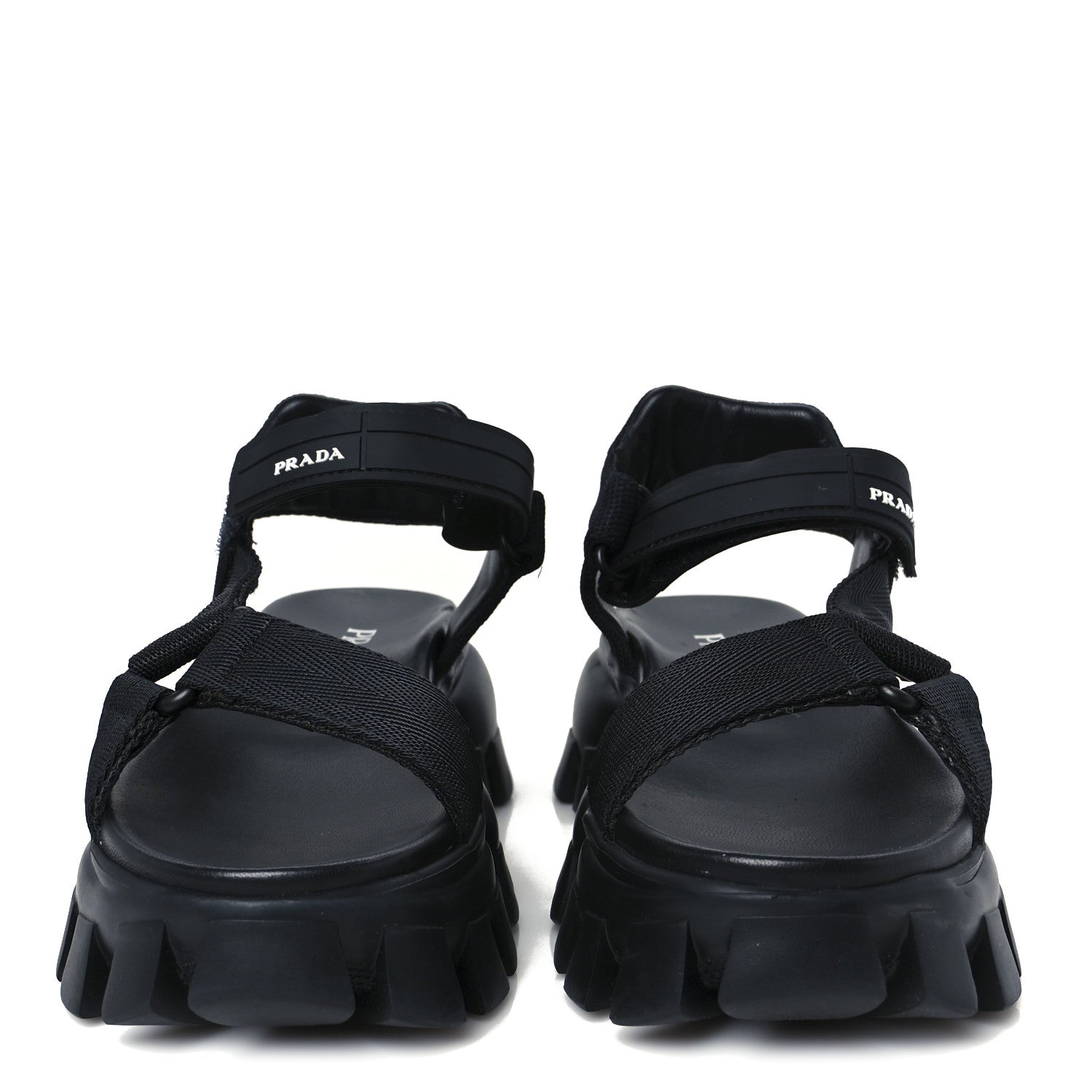 Prada Nappa Logo Embossed Thunder Sole 50mm Sport Sandals 35.5 Black 3 of 10