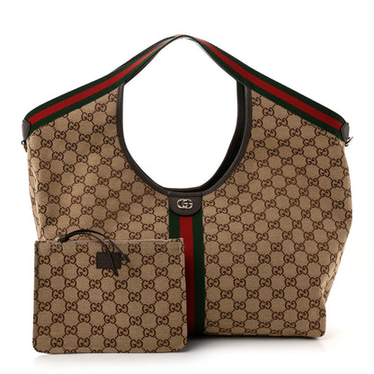 Gucci GG Monogram Web Large Giglio Tote Beige Brown 3 of 10