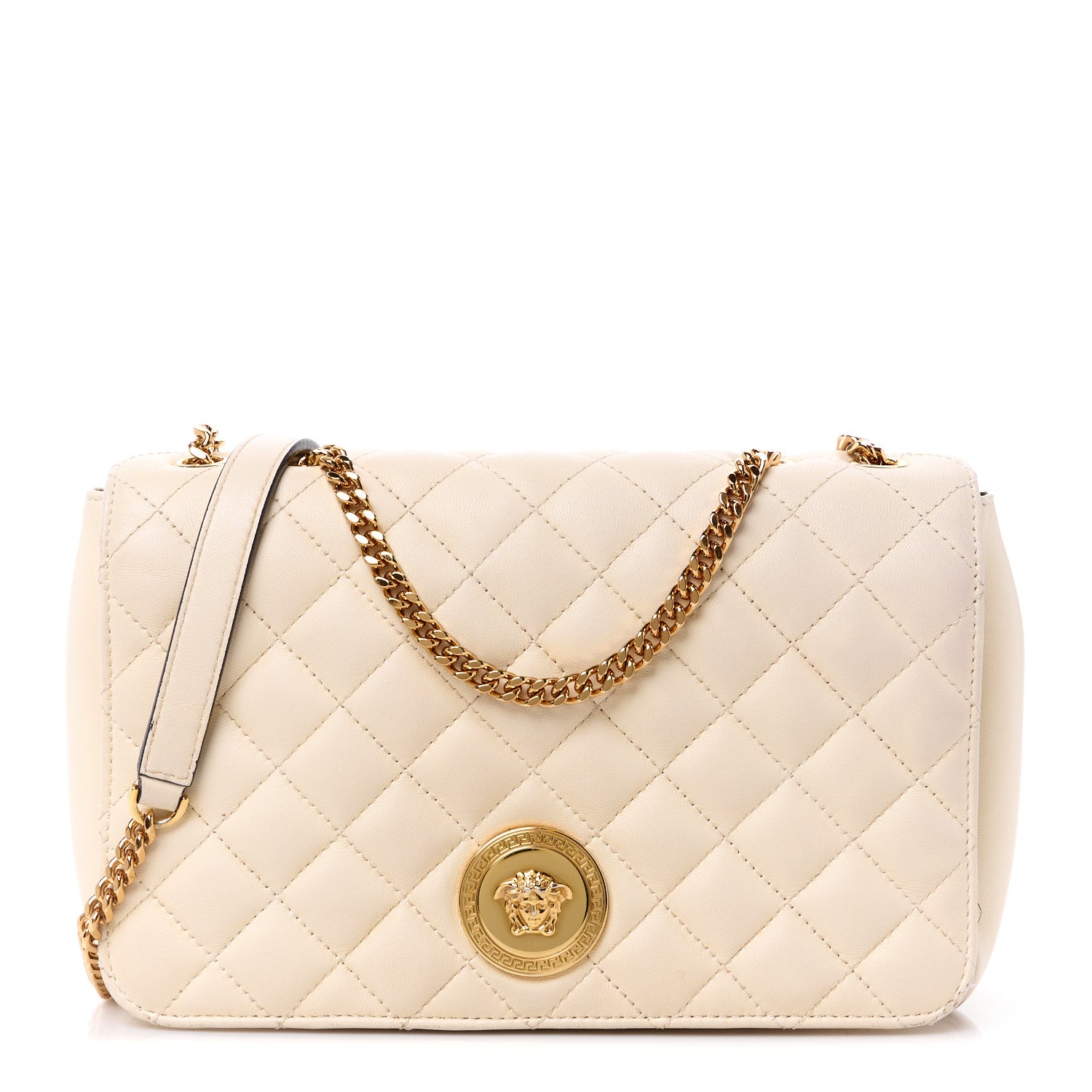 Versace Nappa Quilted Medusa Chain Crossbody Beige 1 of 16