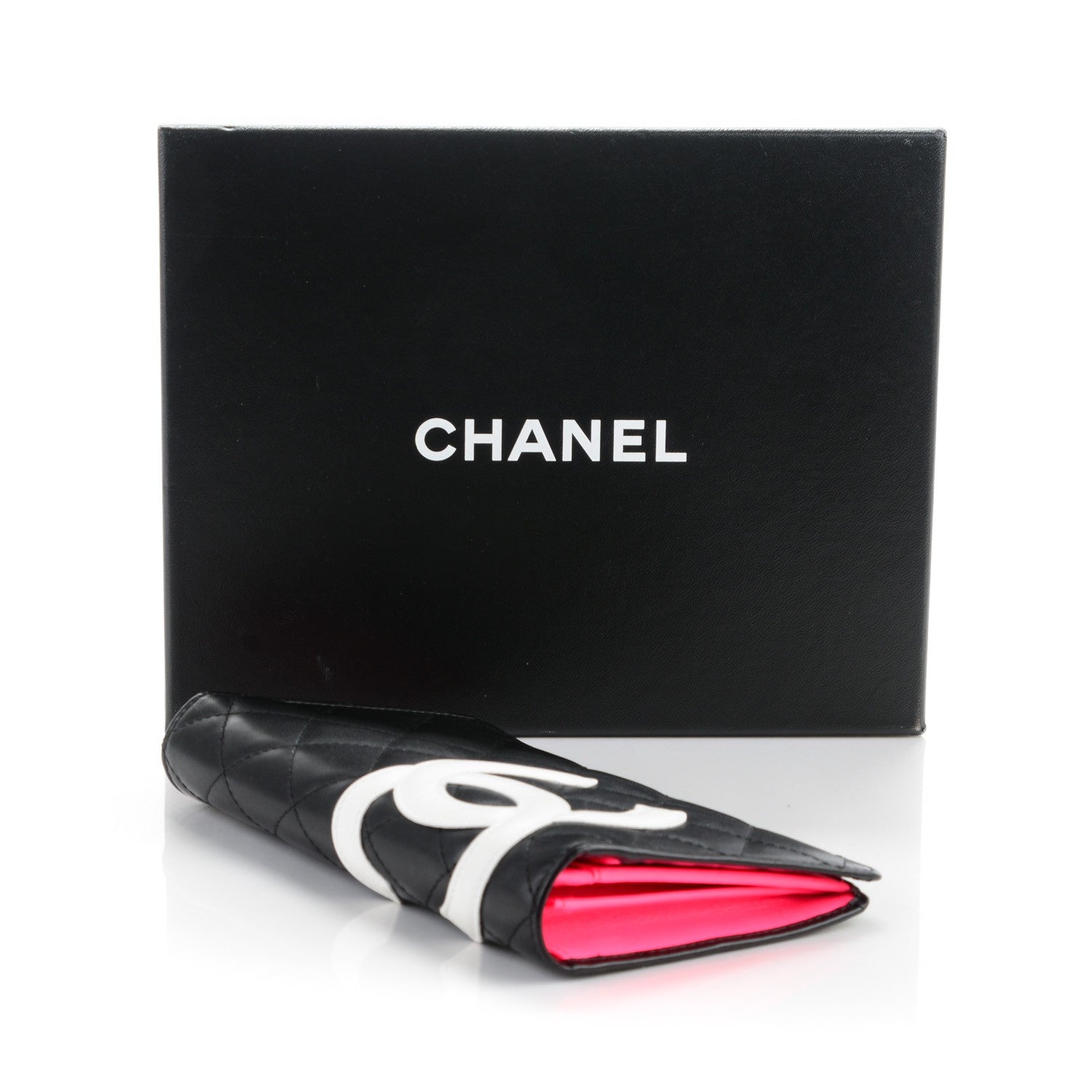 Chanel Calfskin Quilted Cambon Yen Wallet Black White 4 of 8