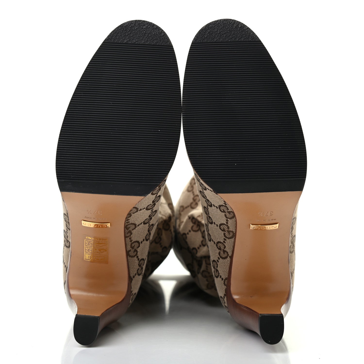 Gucci Monogram Malaga Kid Lisa Mid Heel Boots 37.5 Beige Ebony 4 of 6