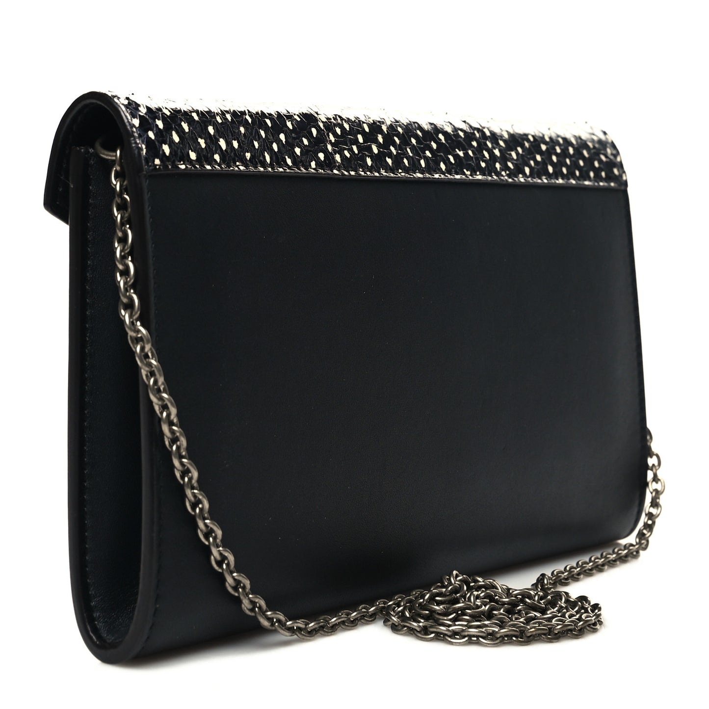 Snakeskin Calfskin Clutch on a Chain Black