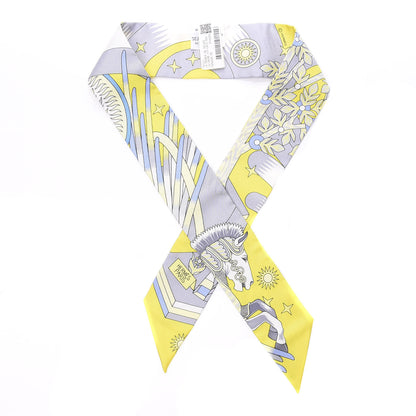 Hermes Silk La Source de Pegase Twilly Jaune Vif Gris Perle 1 of 4