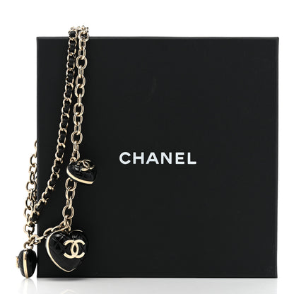 Chanel Metal Lambskin Resin Quilted CC Heart Necklace Black Gold 6 of 6