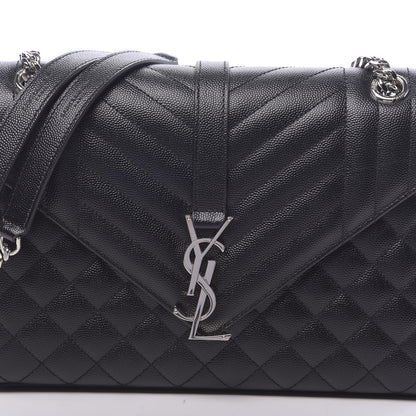 Saint Laurent Grain De Poudre Textured Mixed Matelasse Triquilt Medium Monogram Satchel Black 7 of 13