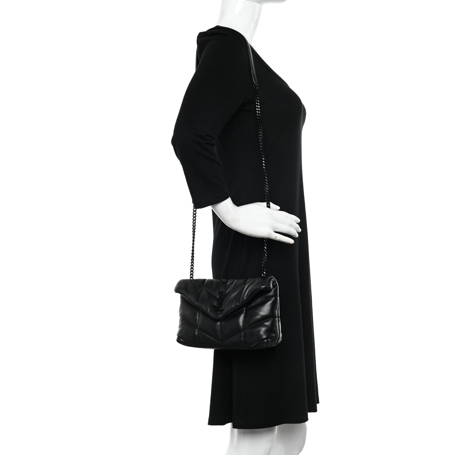 Saint Laurent Lambskin Quilted Toy Loulou Puffer Monogram Monochrome Chain Satchel Black 2 of 10
