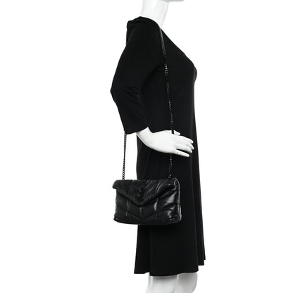 Saint Laurent Lambskin Quilted Toy Loulou Puffer Monogram Monochrome Chain Satchel Black 2 of 10