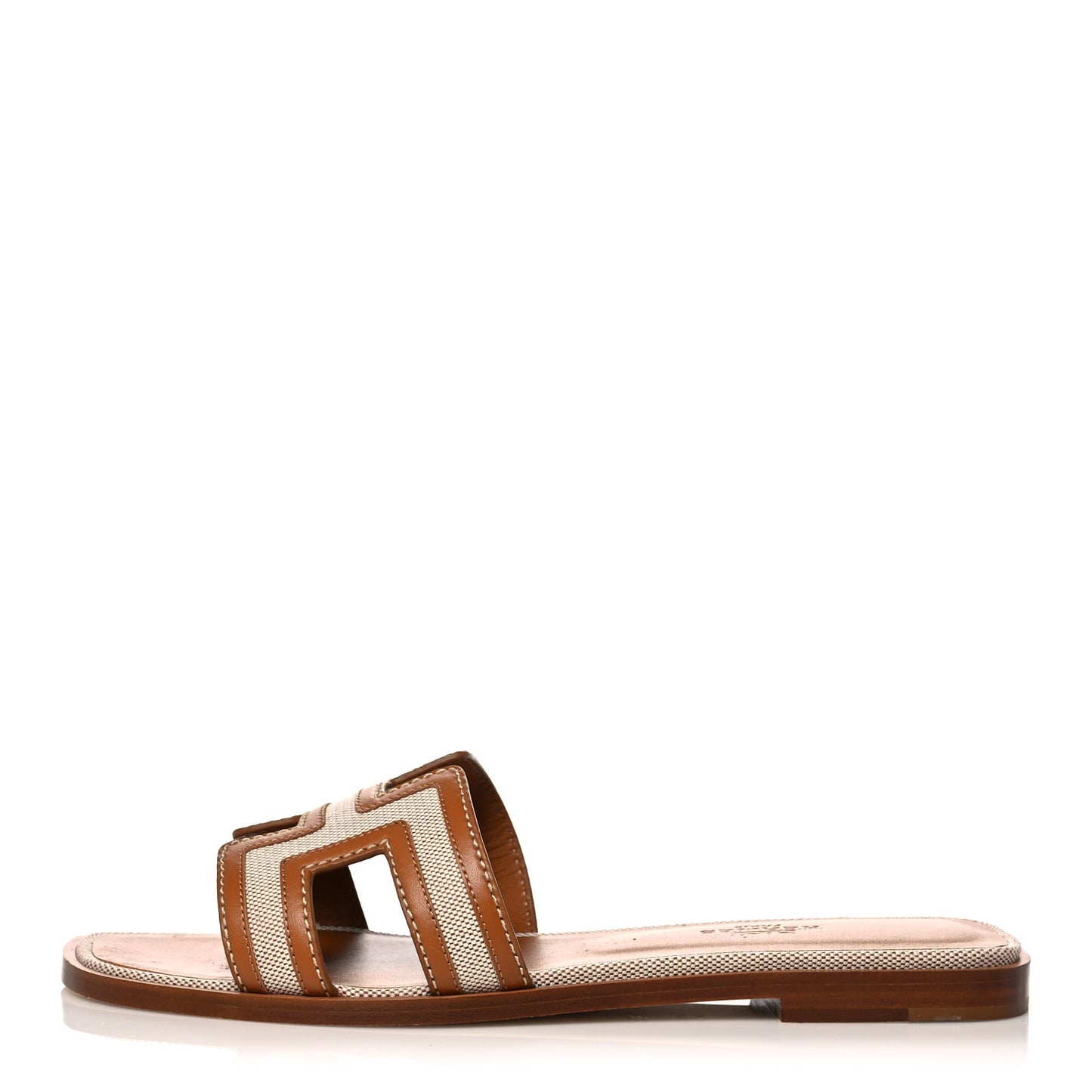 Calfskin Canvas Oran Sandals 36.5 Noisette Beige Dore
