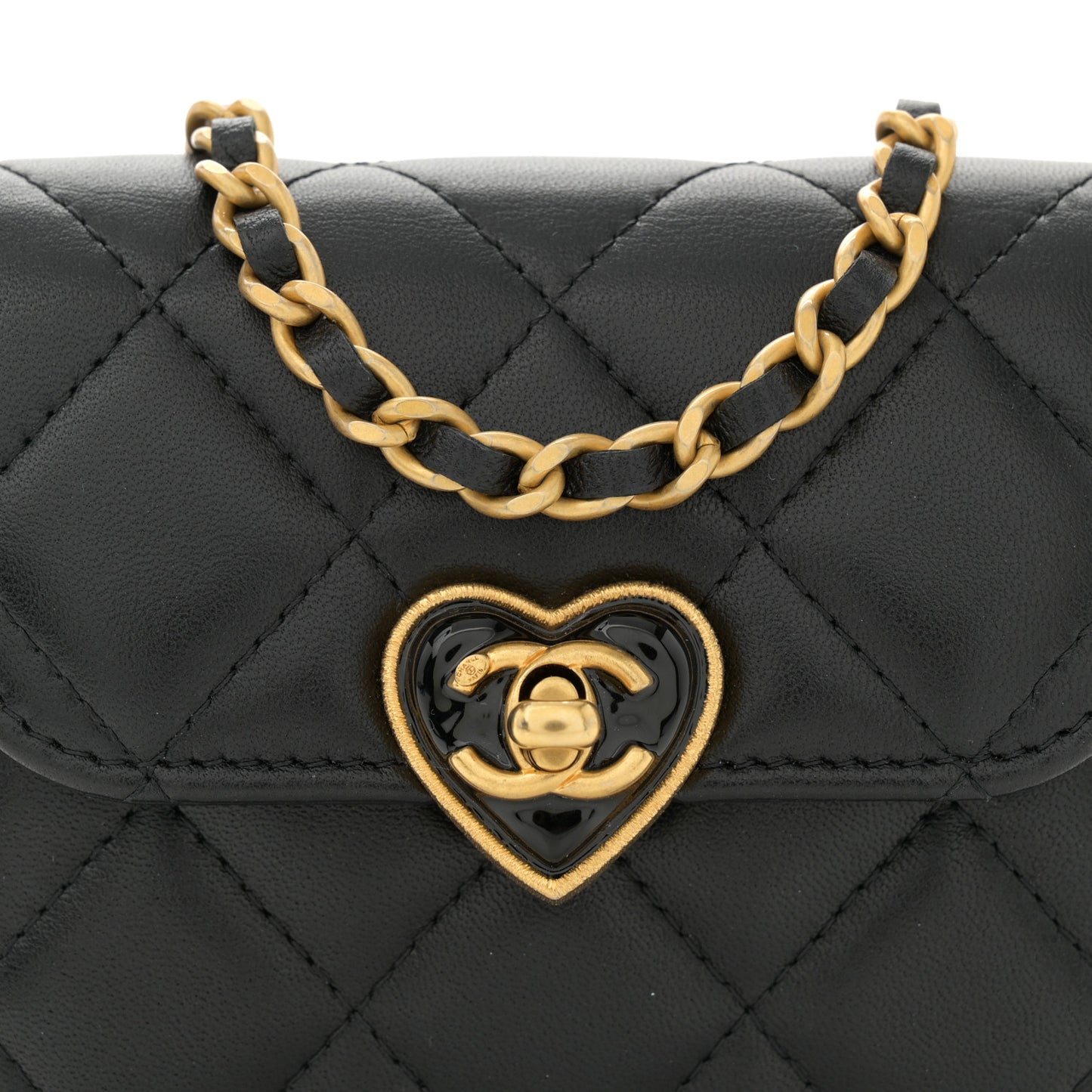 Lambskin Plexiglass Quilted Coco Love Clutch With Chain Black