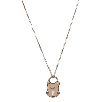 Tiffany 18K Rose Gold Emblem Lock Pendant Necklace 1 of 8