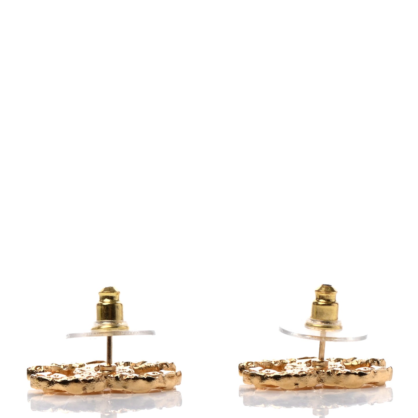 Metal Textured CC Earrings Gold