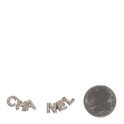 Chanel Crystal Pearl Signature Stud Earrings Gold 2 of 5