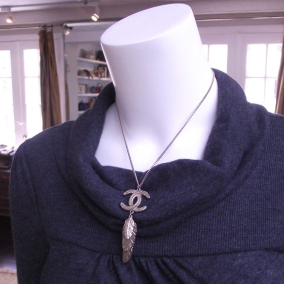 Gold Feathers CC Logo Necklace