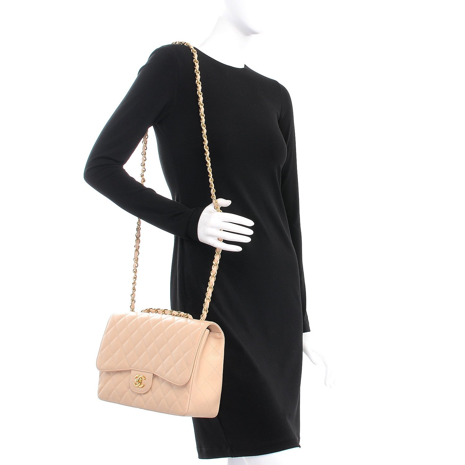 Chanel Caviar Quilted Jumbo Single Flap Beige Clair 2 of 8
