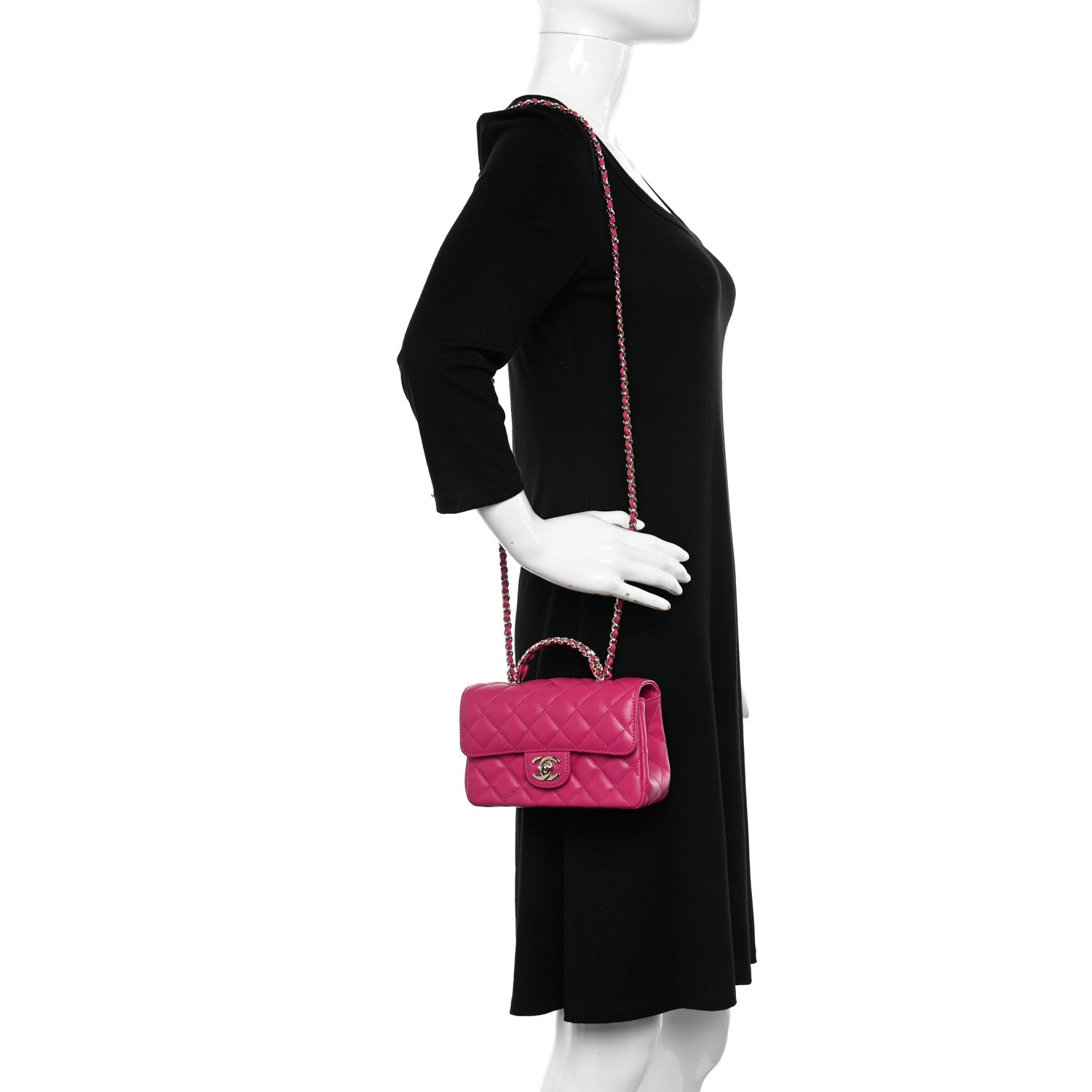 Chanel Lambskin Quilted Mini Crystal Top Handle Rectangular Flap Dark Pink 2 of 10