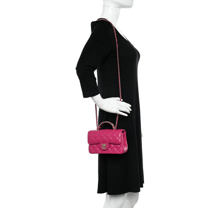 Chanel Lambskin Quilted Mini Crystal Top Handle Rectangular Flap Dark Pink 2 of 10