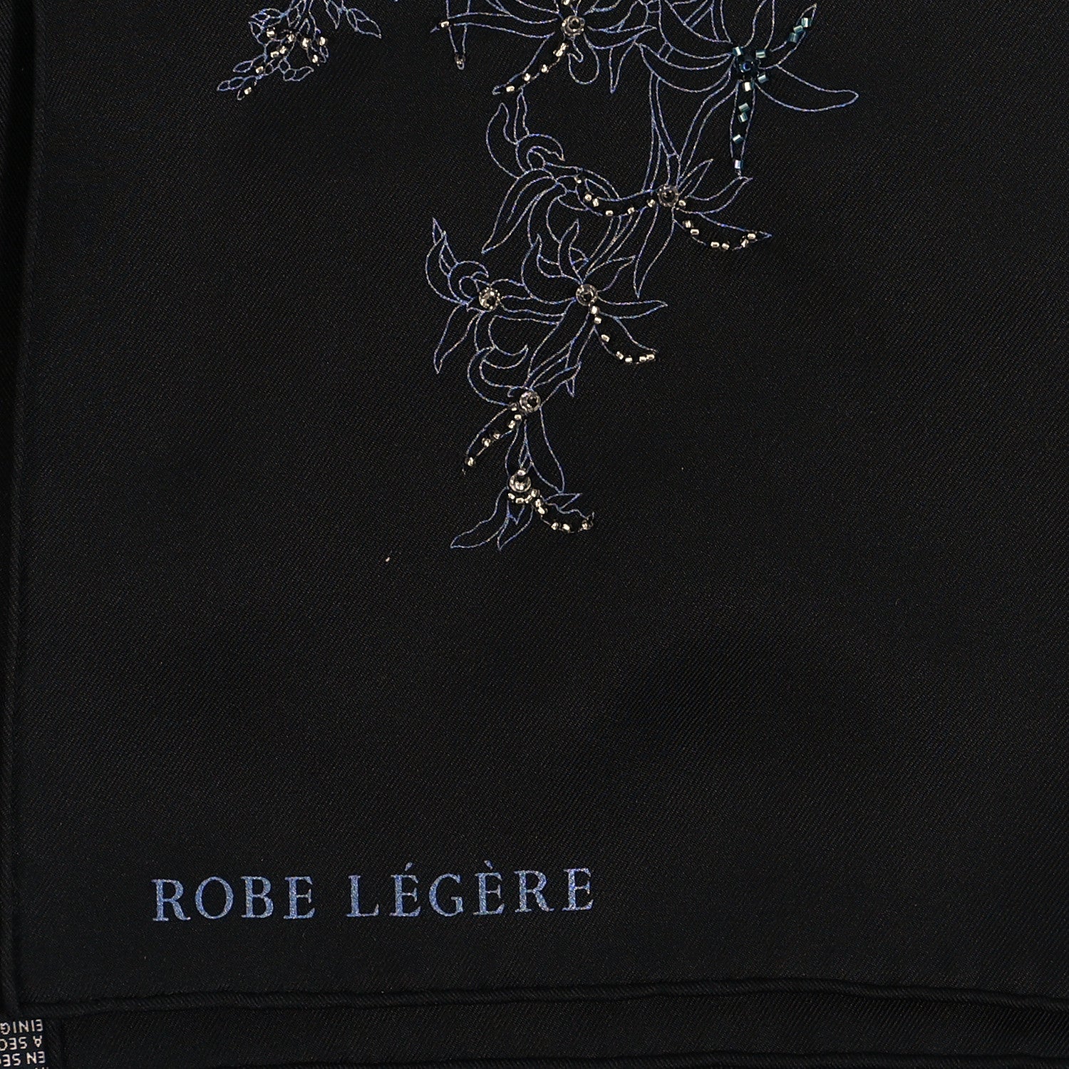Hermes Silk Embroidered Robe Legere Scarf 90 Black Bleu 4 of 4