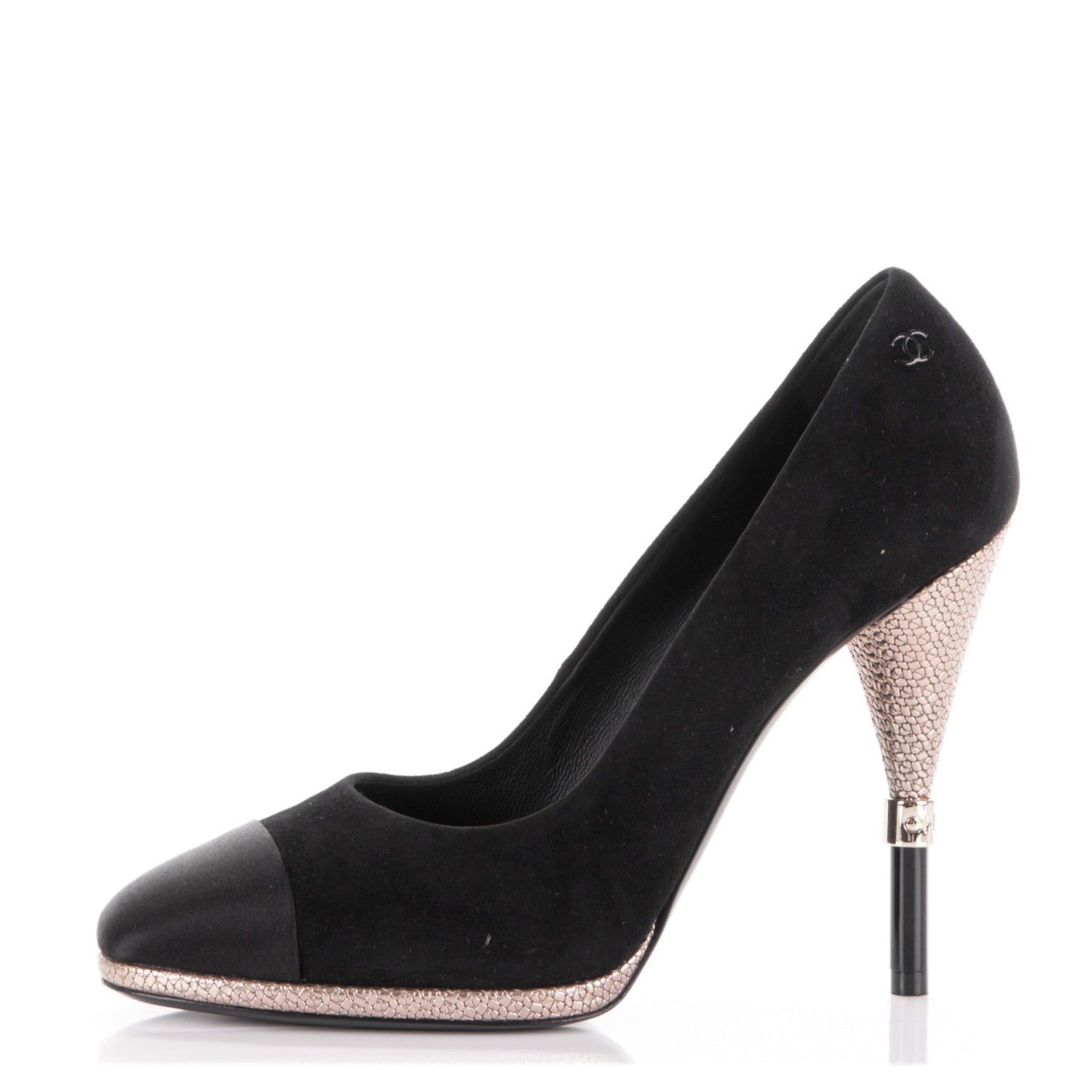 Suede Calfskin Satin Cap Toe CC Pumps 38 Black