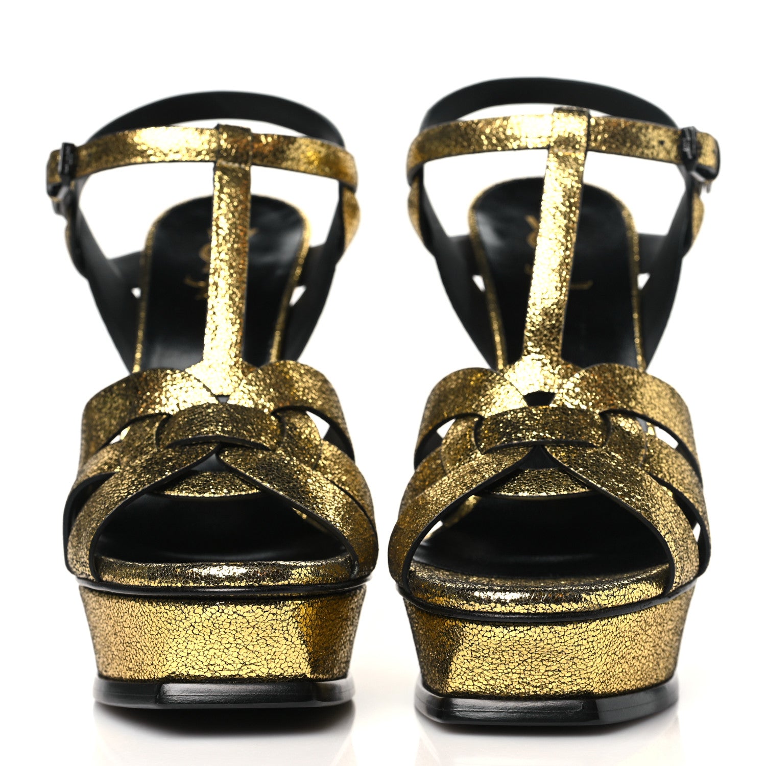 Saint Laurent Metallic Crackled Calfskin Tribute 105 Platform Sandals 41 Gold 2 of 9