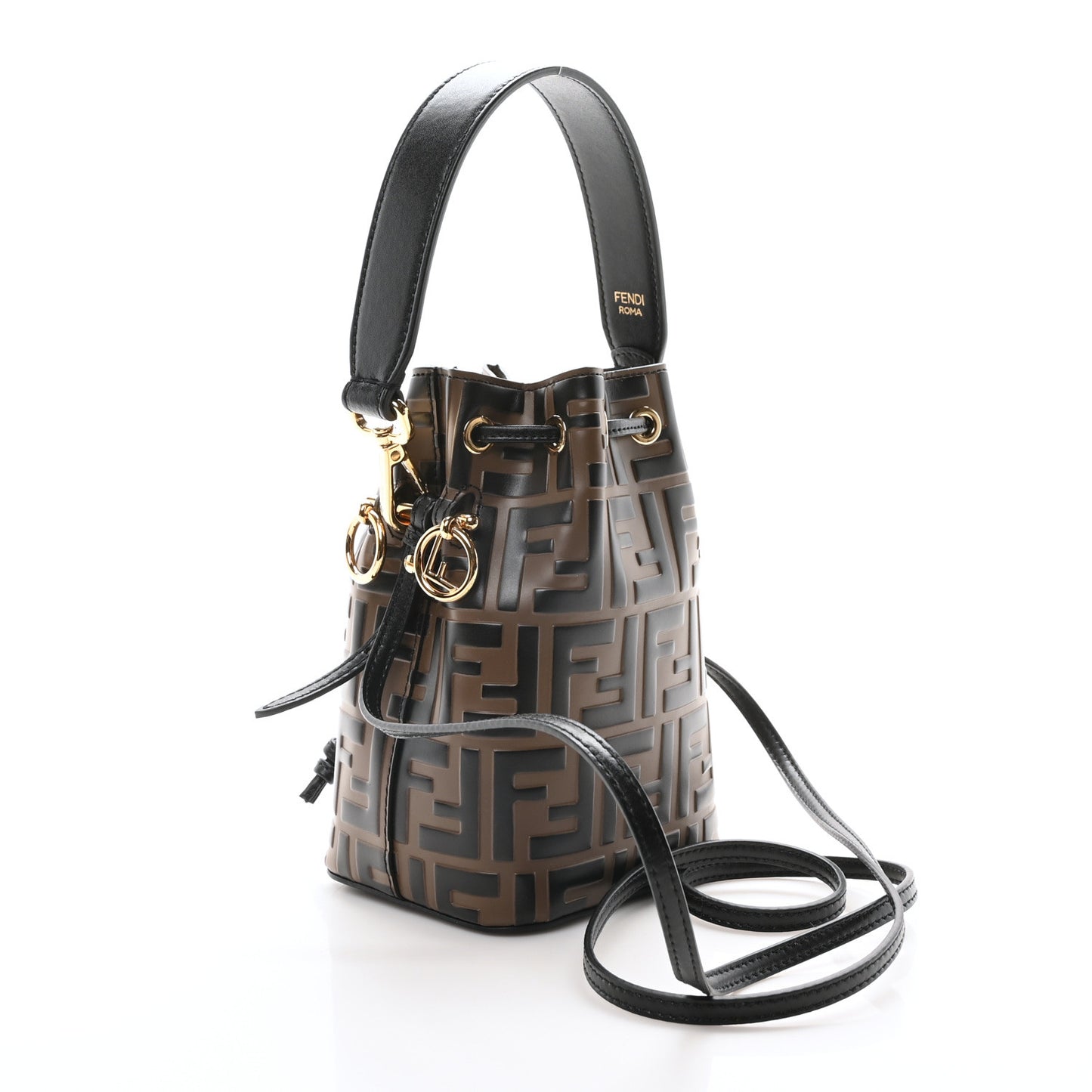 Vitello Liberty F is Fendi Bi-Color FF 1974 Embossed Mini Mon Tresor Bucket Bag Maya Black