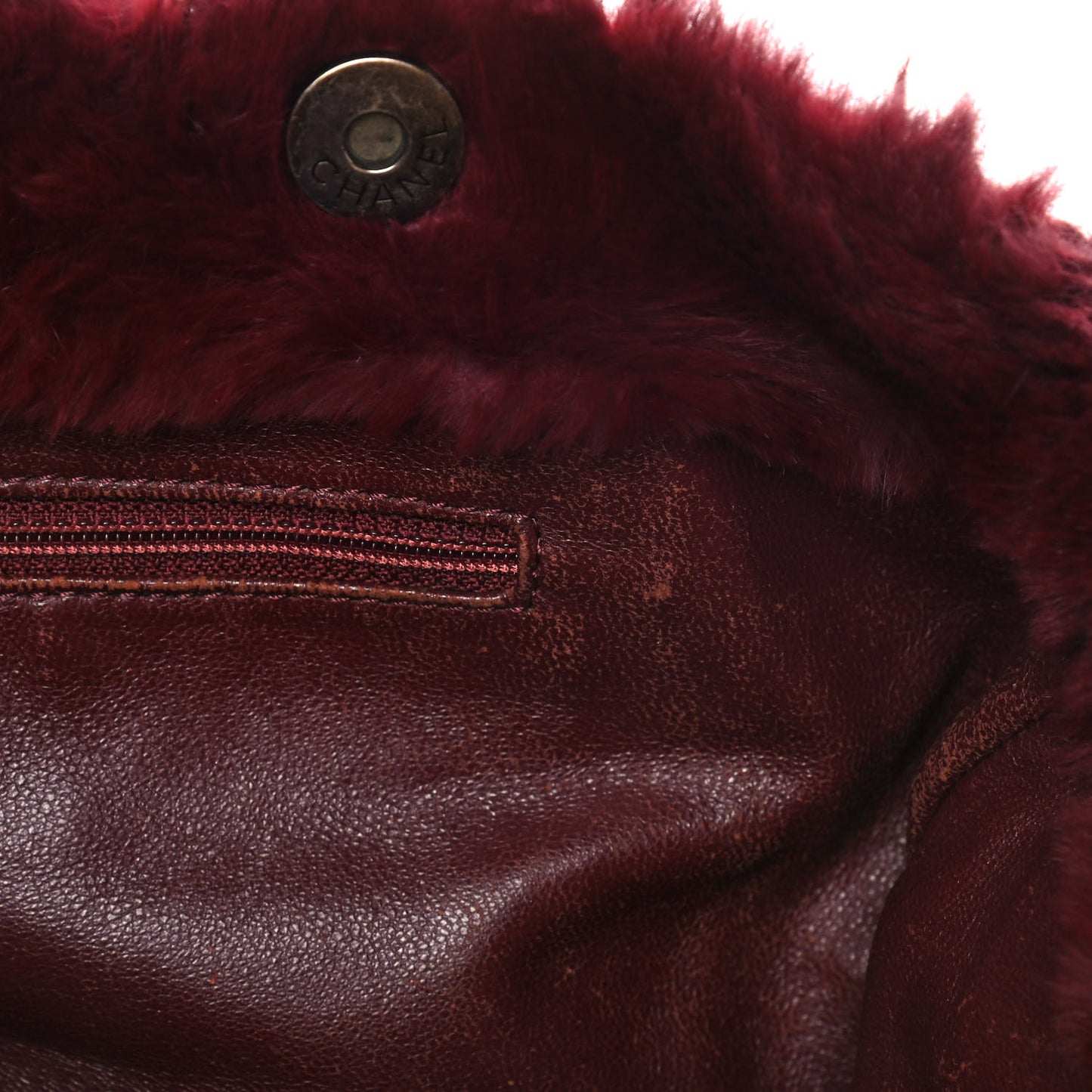 Rabbit Fur Shoulder Bag Burgundy