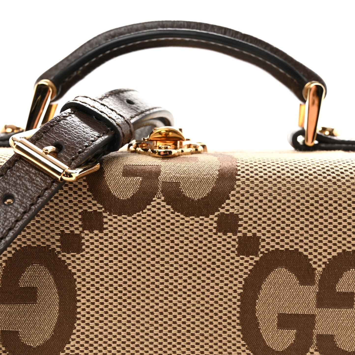 Monogram Jumbo GG Textured Dollar Calfskin Top Handle Beauty Case Camel Ebony New Acero