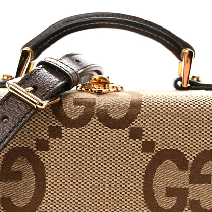 Gucci Monogram Jumbo GG Textured Dollar Calfskin Top Handle Beauty Case Camel Ebony New Acero 7 of 9
