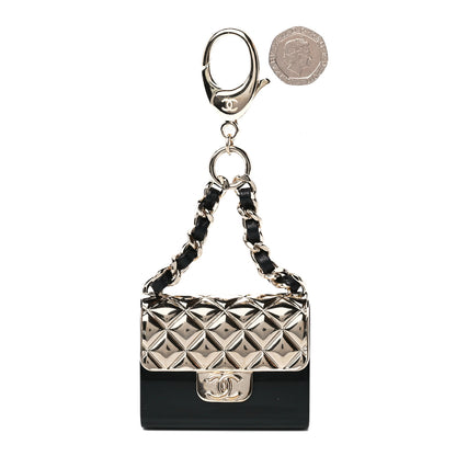 Chanel Metal Resin Lambskin Quilted Minaudiere Keychain Golden Black 2 of 10