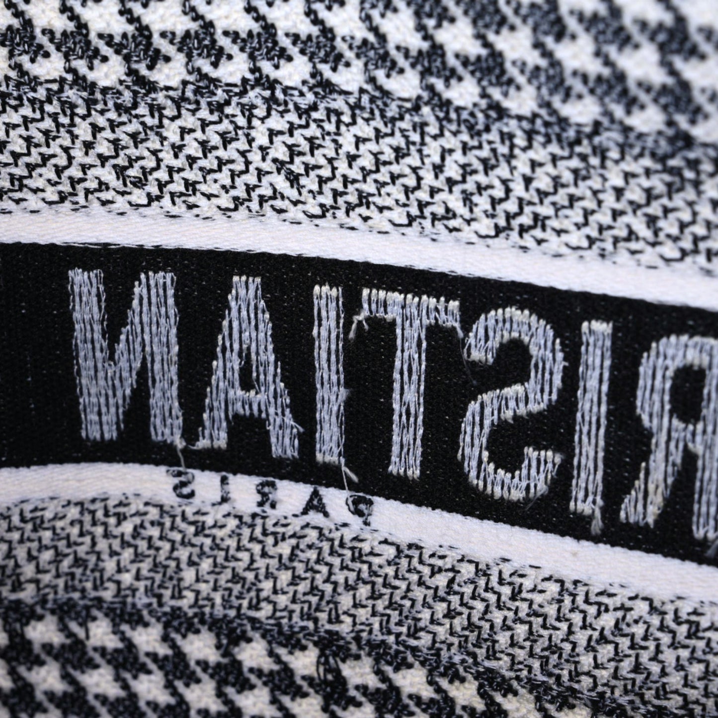 Canvas Houndstooth Embroidered Medium Book Tote Black White