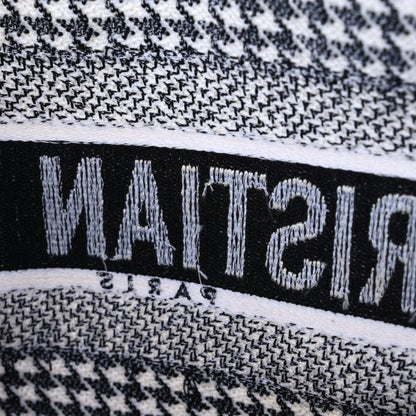 Christian Dior Canvas Houndstooth Embroidered Medium Book Tote Black White 6 of 13