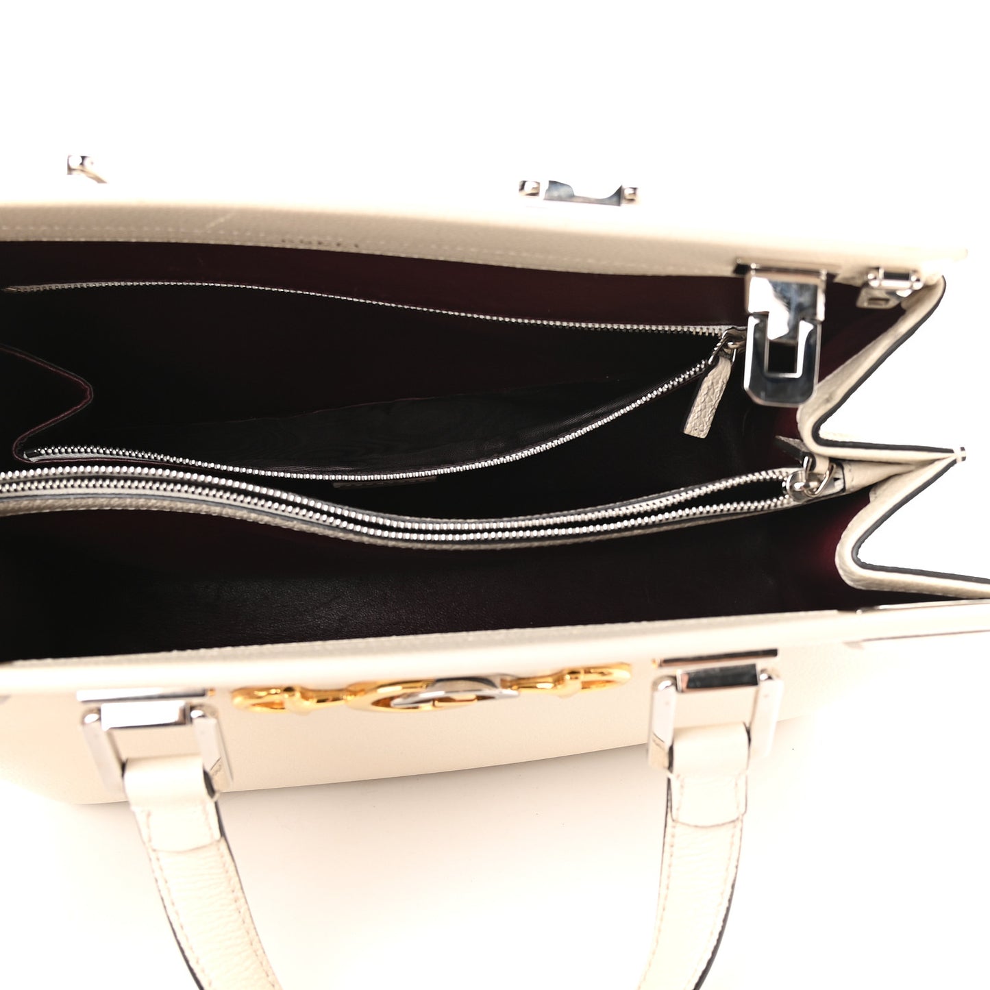 Grainy Calfskin Medium Zumi Top Handle Bag Mystic White
