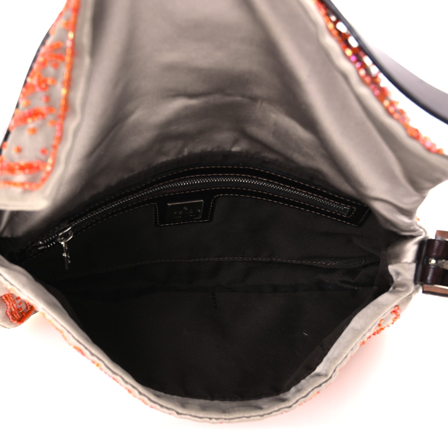 Fendi Satin Lizard Beaded Baguette Grey Orange 5 of 9