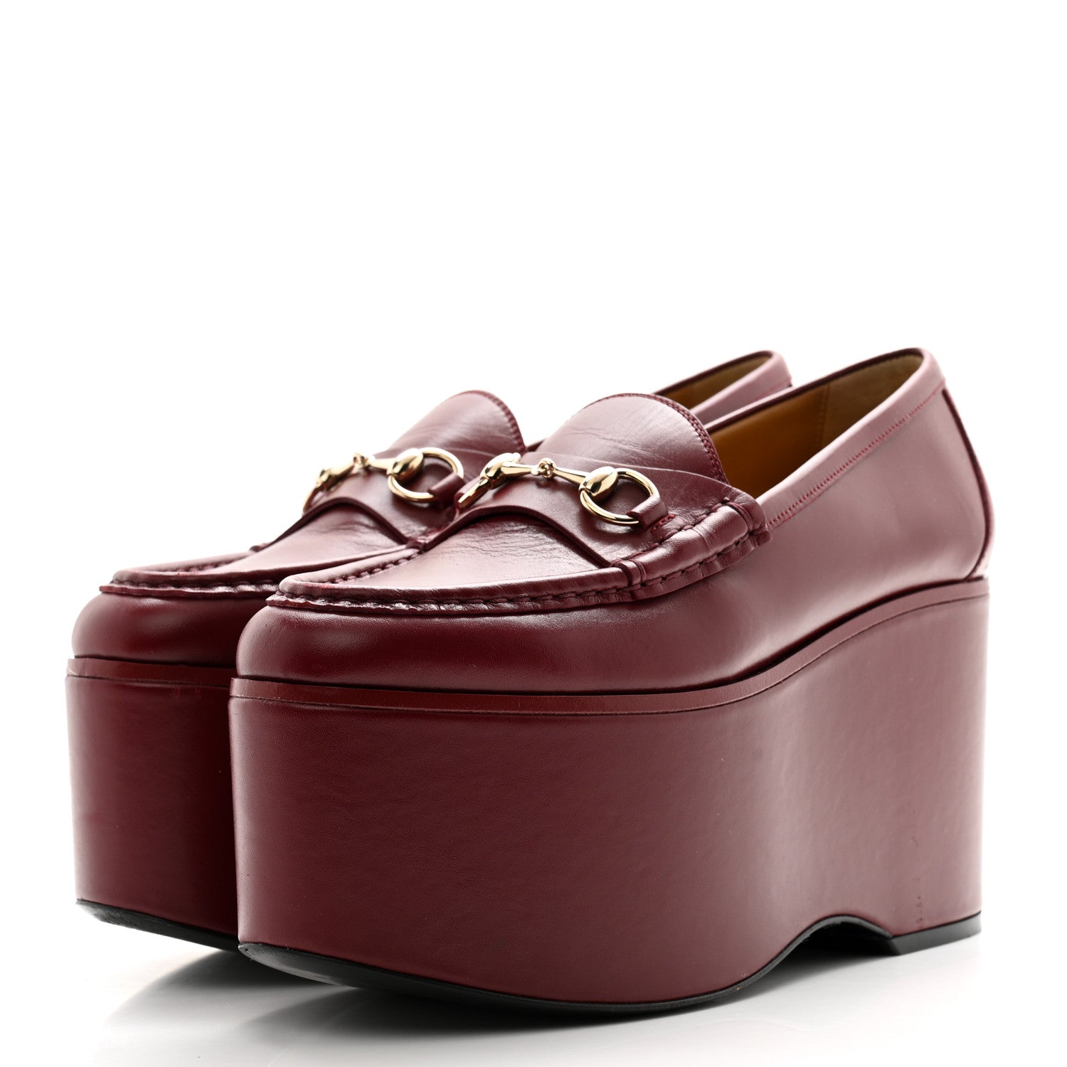 Gucci Ancora Calfskin Womens Horsebit Platform Loafers 37 Rosso 3 of 13