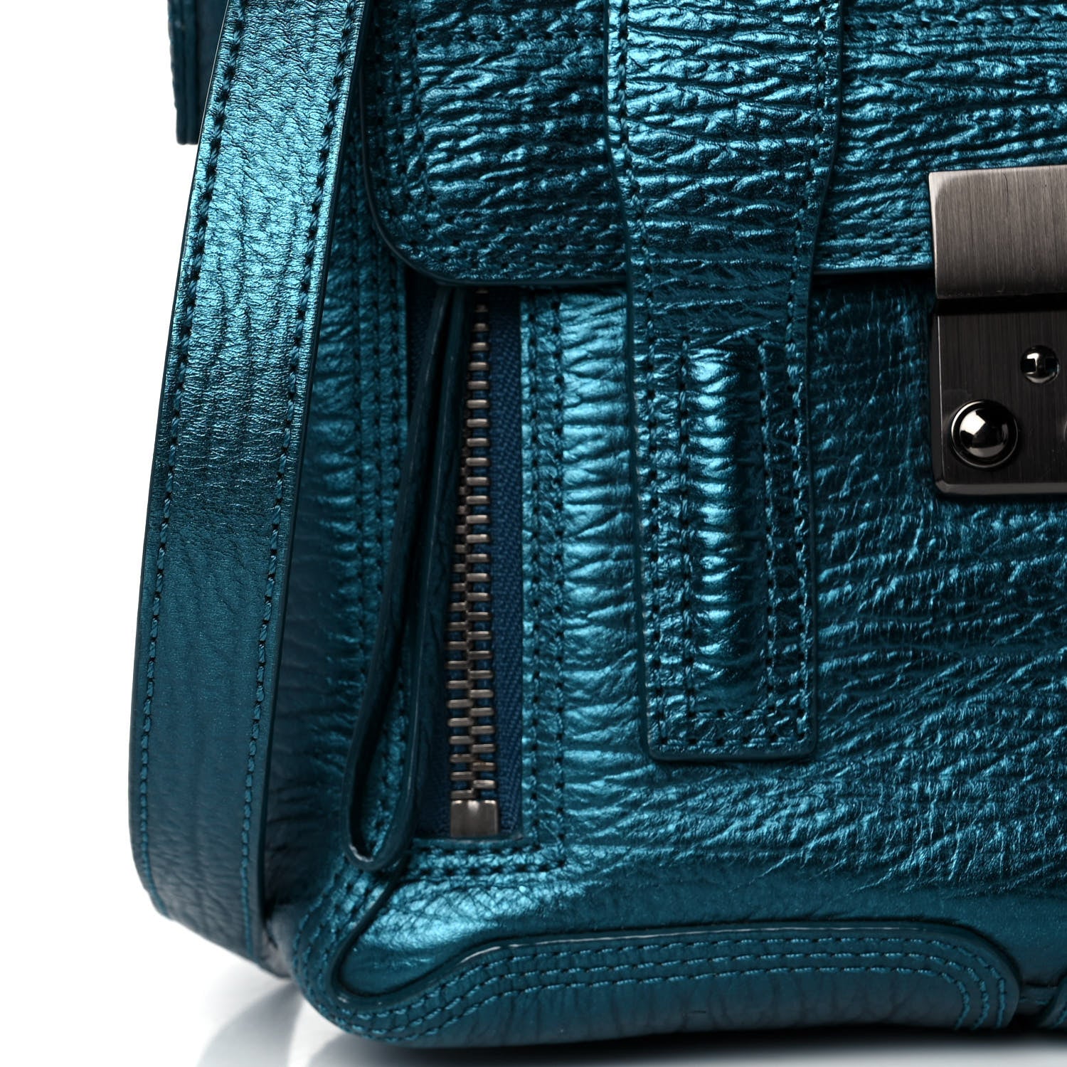 3.1 Phillip Lim Metallic Textured Calfskin Mini Pashli Satchel Turquoise 8 of 14