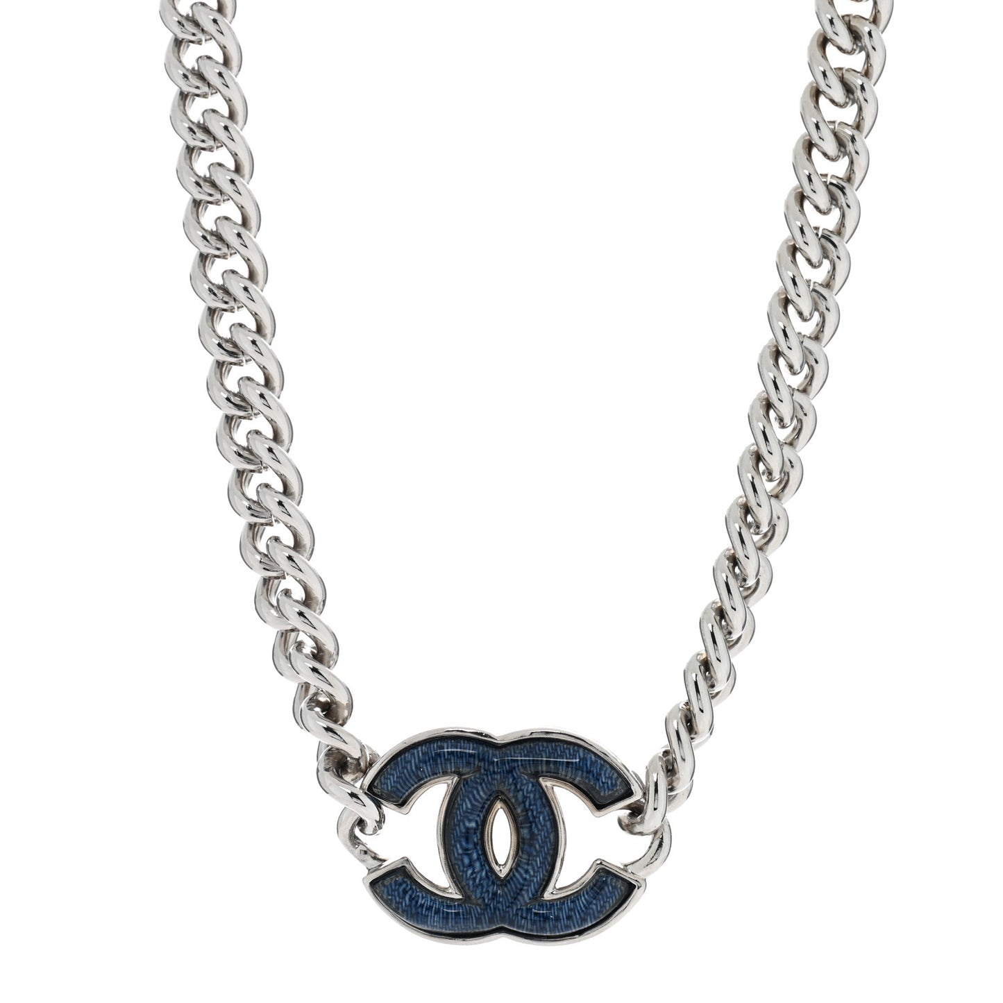 Enamel CC Chain Bracelet Silver Blue
