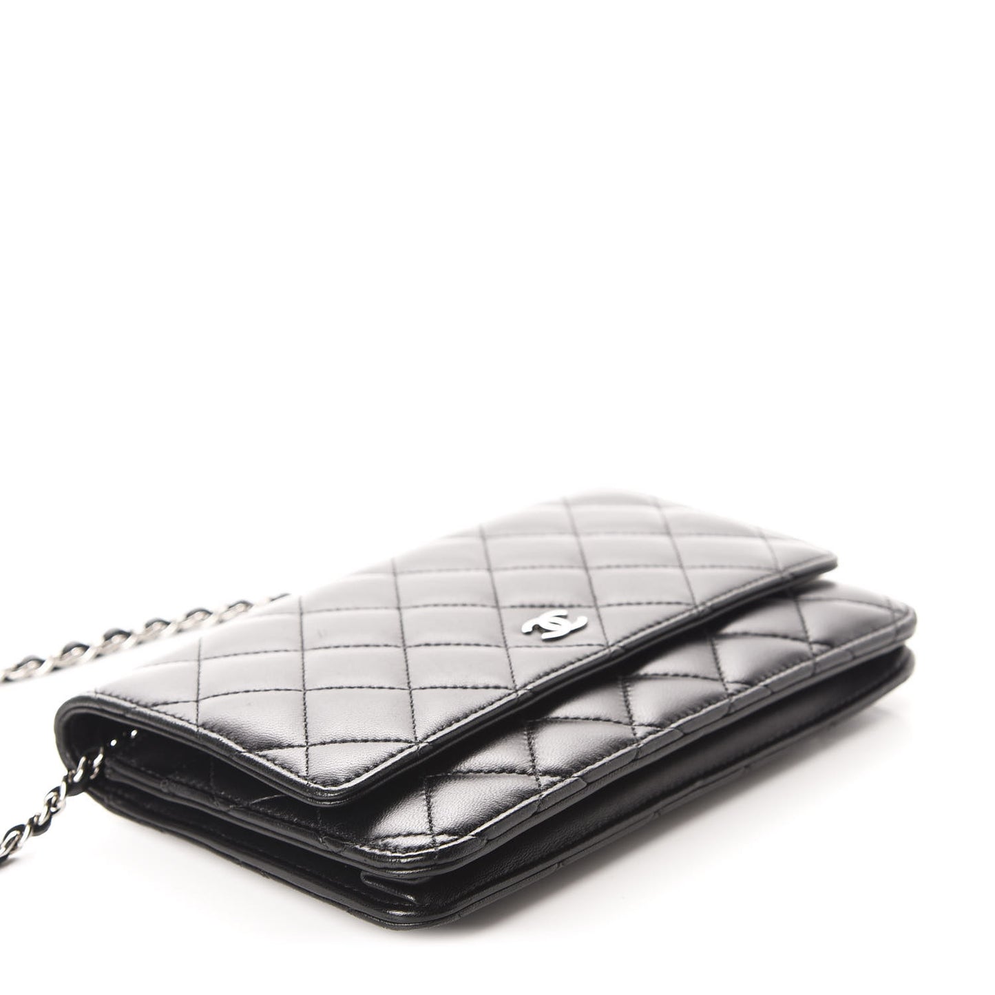 Lambskin Quilted Wallet On Chain WOC Black